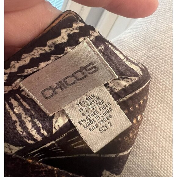 Chico's Size 2 Silk Blend Cardigan Southwest Aztec Print Open Front Kimono - Picture 10 of 11